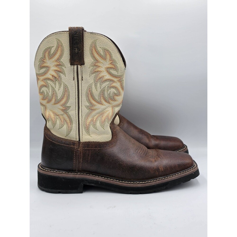 Justin Stampede Driller Western Work Boots Brown Mens 10 EE Wide Soft Square Toe